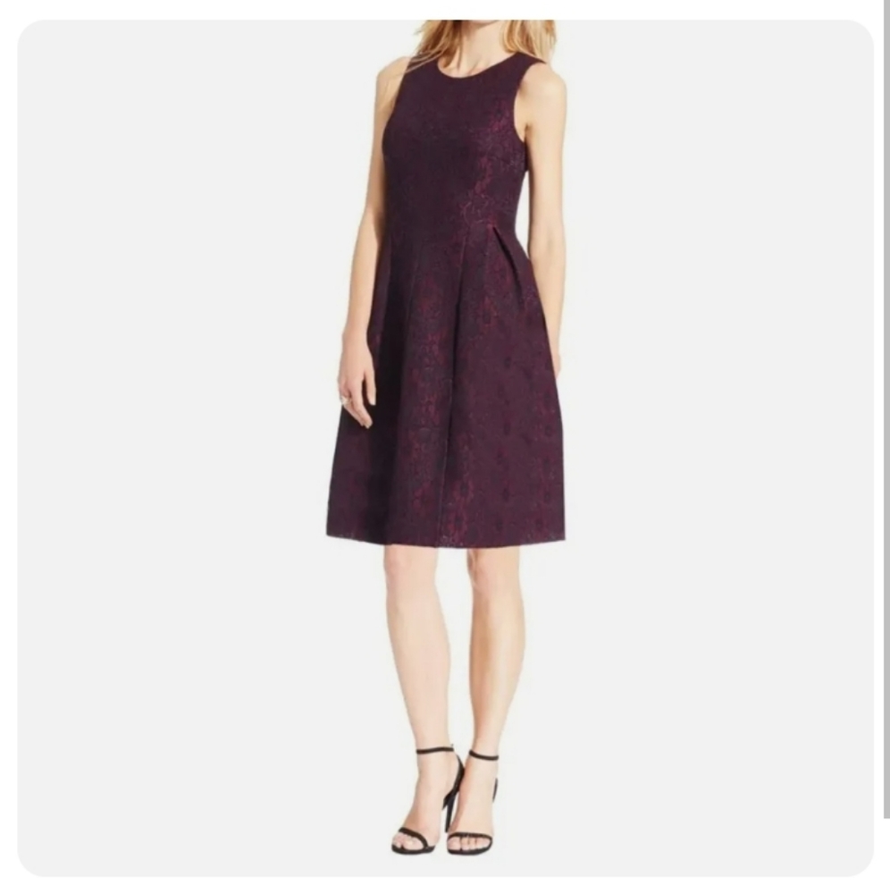 Plum Purple Sleeveless Calvin Klein Lace Dress. A-line.